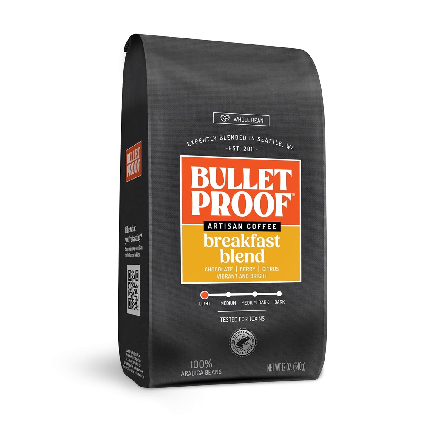 Bulletproof Breakfast Blend Light Roast Whole Bean Coffee, 12 Ounces, 100% Arabica Beans, Clean Coffee Tested for Toxins, Packaging May Vary