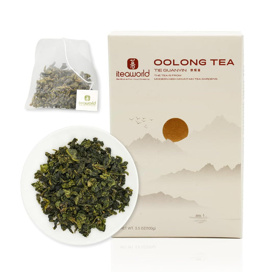 iTeaworld Tieguanyin-Green Oolong tea loose leaf - Natural Orchid Fragrance Authentic Fujian Anxi Tieguanyin 100g - Whole Tea leaves Oolong Tea for Health with 20 Empty Tea Bags, 3.5oz