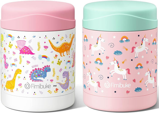 Fimibuke Insulated Kids Food Jar, 2 Pack 12 OZ Bpa Free Stainless Steel Vacuum Thermos for Hot Cold Food, Leakproof Snack Container for School Boys Girls Wide Mouth Toddler Lunch Box for Smoothie Soup