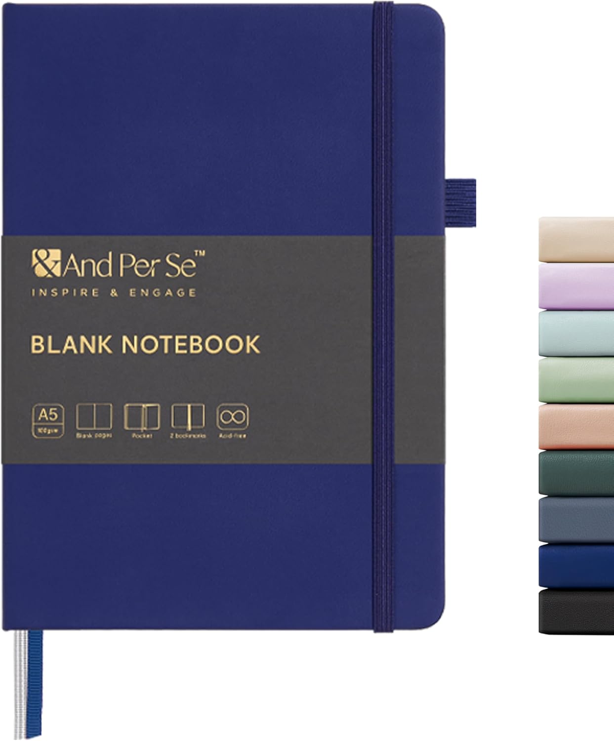 &And Per Se Blank Journal Notebook, 160 Pages, 5.7 x 8 inches College Ruled Thick Paper Notebook Journals for Writing, Hardcover Notebook(1 Pack, Royal Blue)