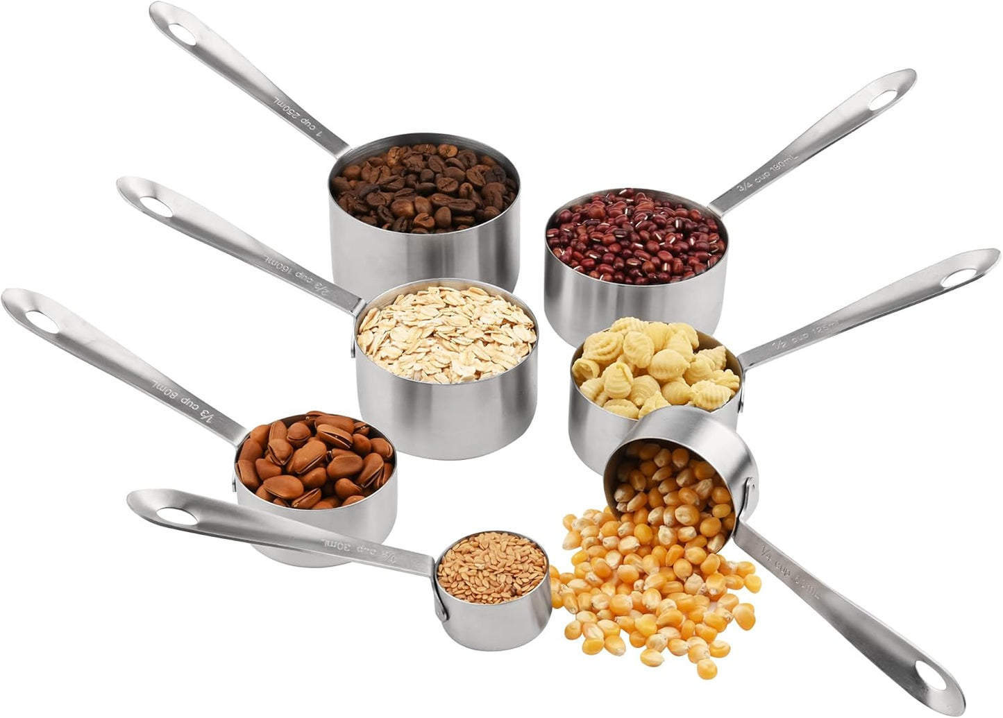 Stainless Steel Measuring Cups - 7 Piece Set, Metric & US, Includes 2/3 & 3/4 Measure Cups