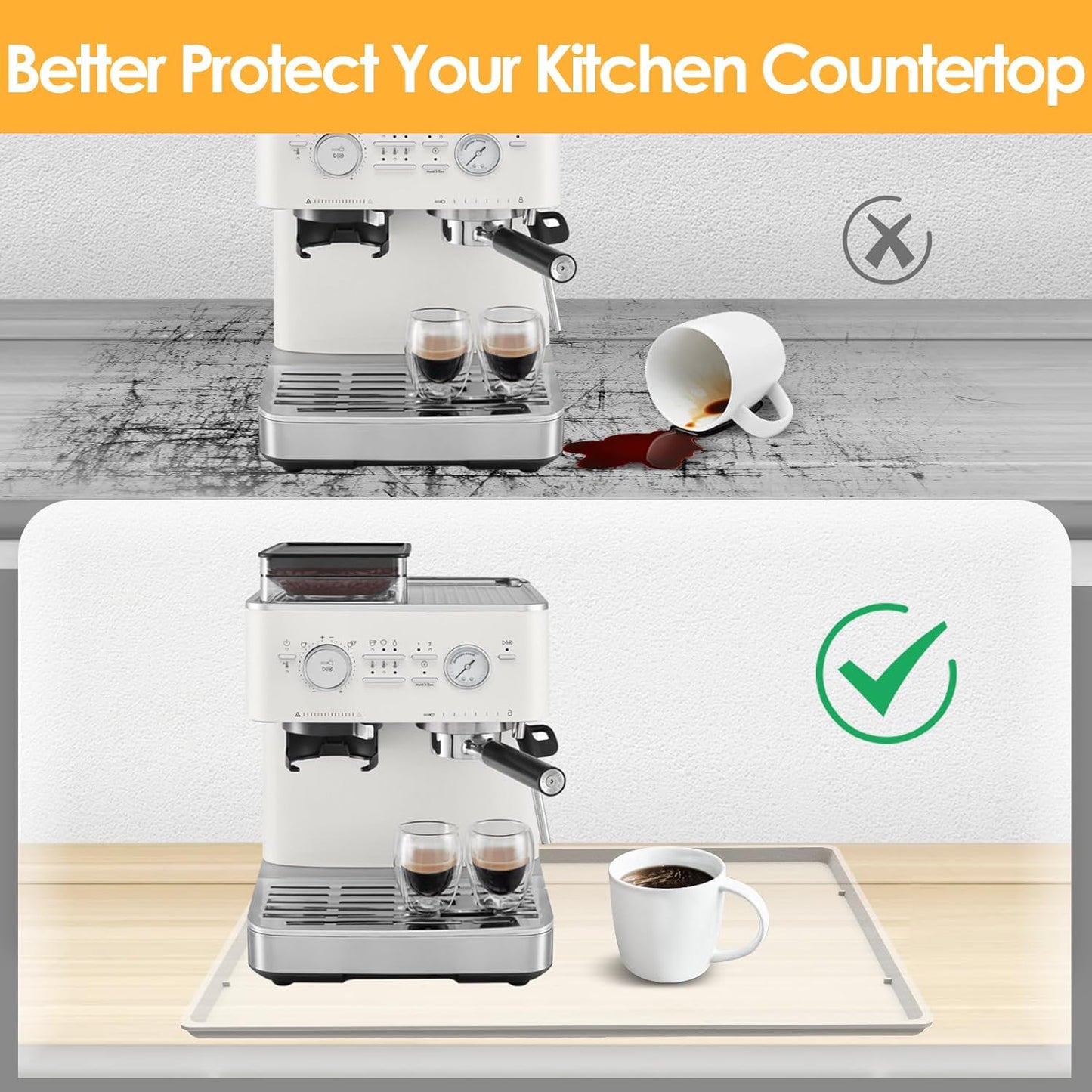 Silicone Coffee Maker Mat with Lip, 19.7'' x 15'' Heavy Duty Coffee Maker Mat for Countertops, Coffee Tray Fit Under Coffee Machine Appliance Automatic Machines Espresso Accessory, Translucent