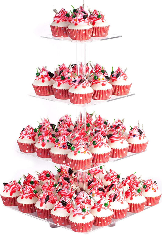 YestBuy 4 Tier Acrylic Cupcake Stand with Base, Premium Cupcake Holder, Acrylic Cupcake Tower Display Cady Bar Party Décor – Display for Pastry(4.7" Between 2 Layers)…