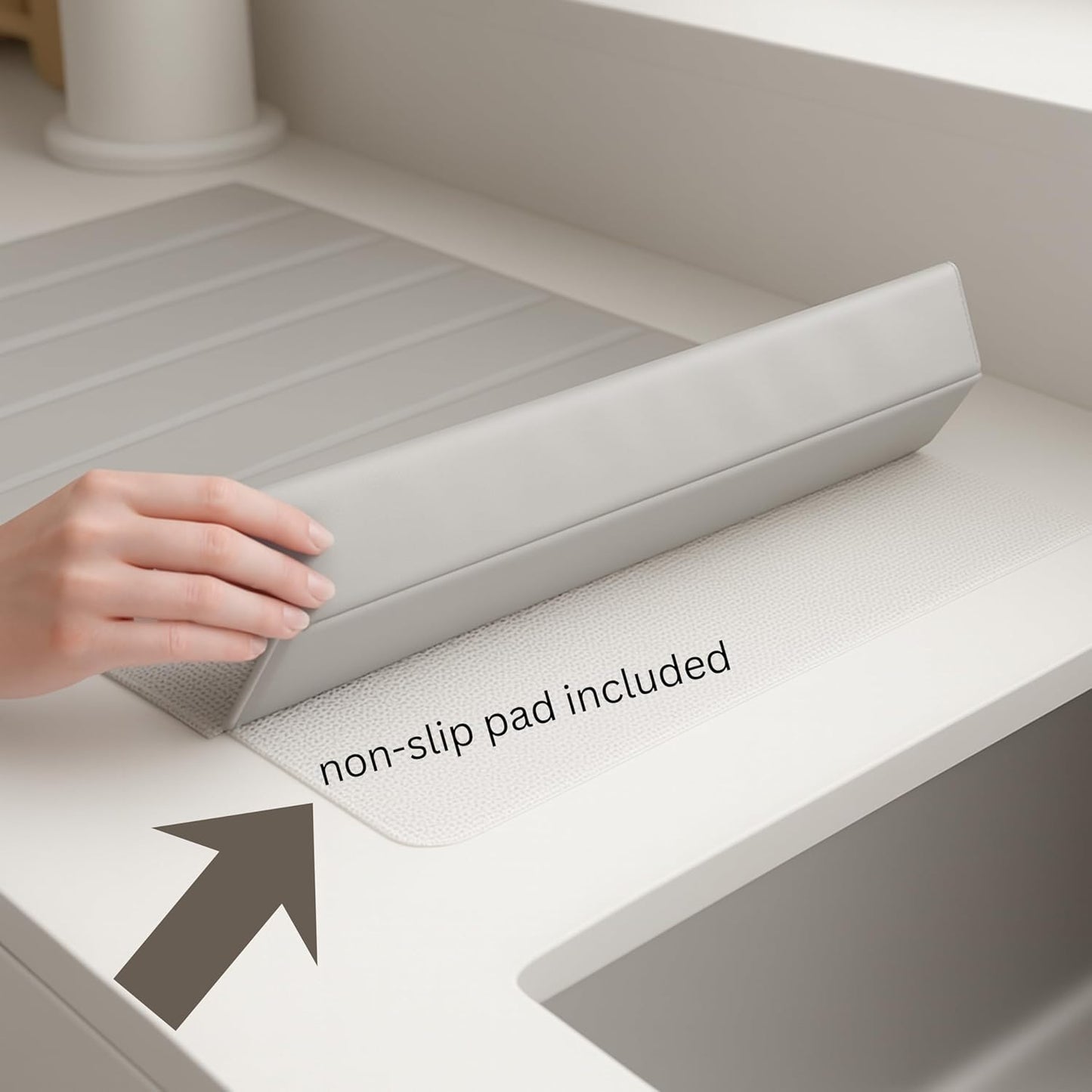 25" x 15" Large Stone Dish Drying Mat for Kitchen Counter - Quick Dry Super Absorbent Diatomaceous Earth Pad for Dishes - Our Natural Foldable Water Absorbing Mats Are Odorless and Food-Safe - Gray