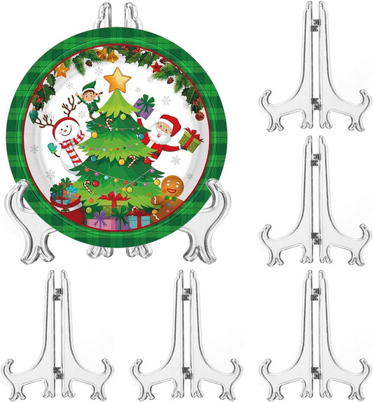 6 Pack 9 Inch Clear Plastic Easels or Stand/Plate Holders to Display Pictures or Other Items at Weddings, Plate Stands for Home Decoration, Birthdays, Tables