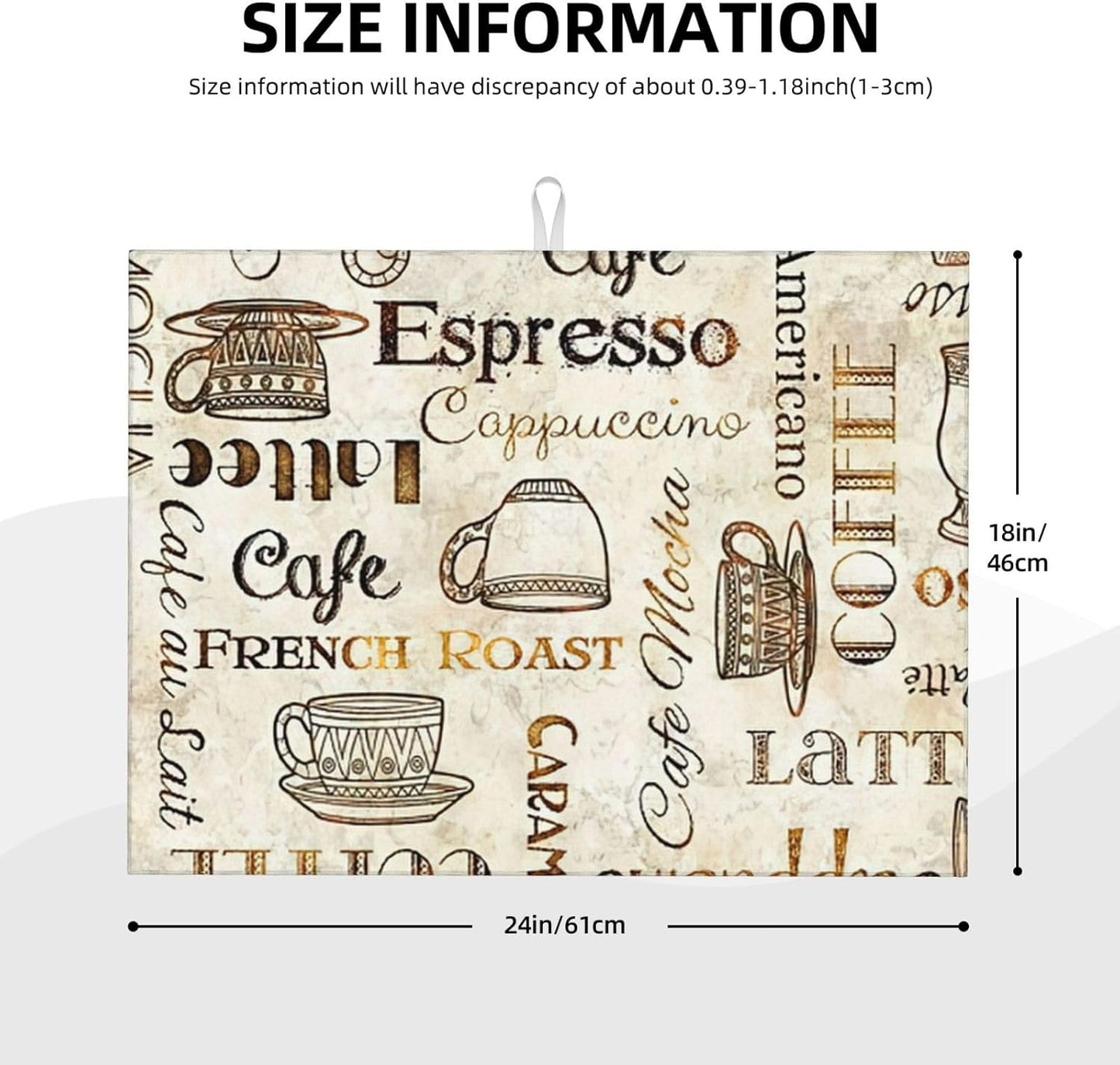 2Pcs Dish Drying Mats Faucet Mats Sets Large Size Coffee Mats Sink Faucet Mat Splash Guard for Kitchen Counter Bathroom Sink Coffee Bar Kitchen Decor (Retro Coffee, 18"x24" 15" x 5.5"Set)