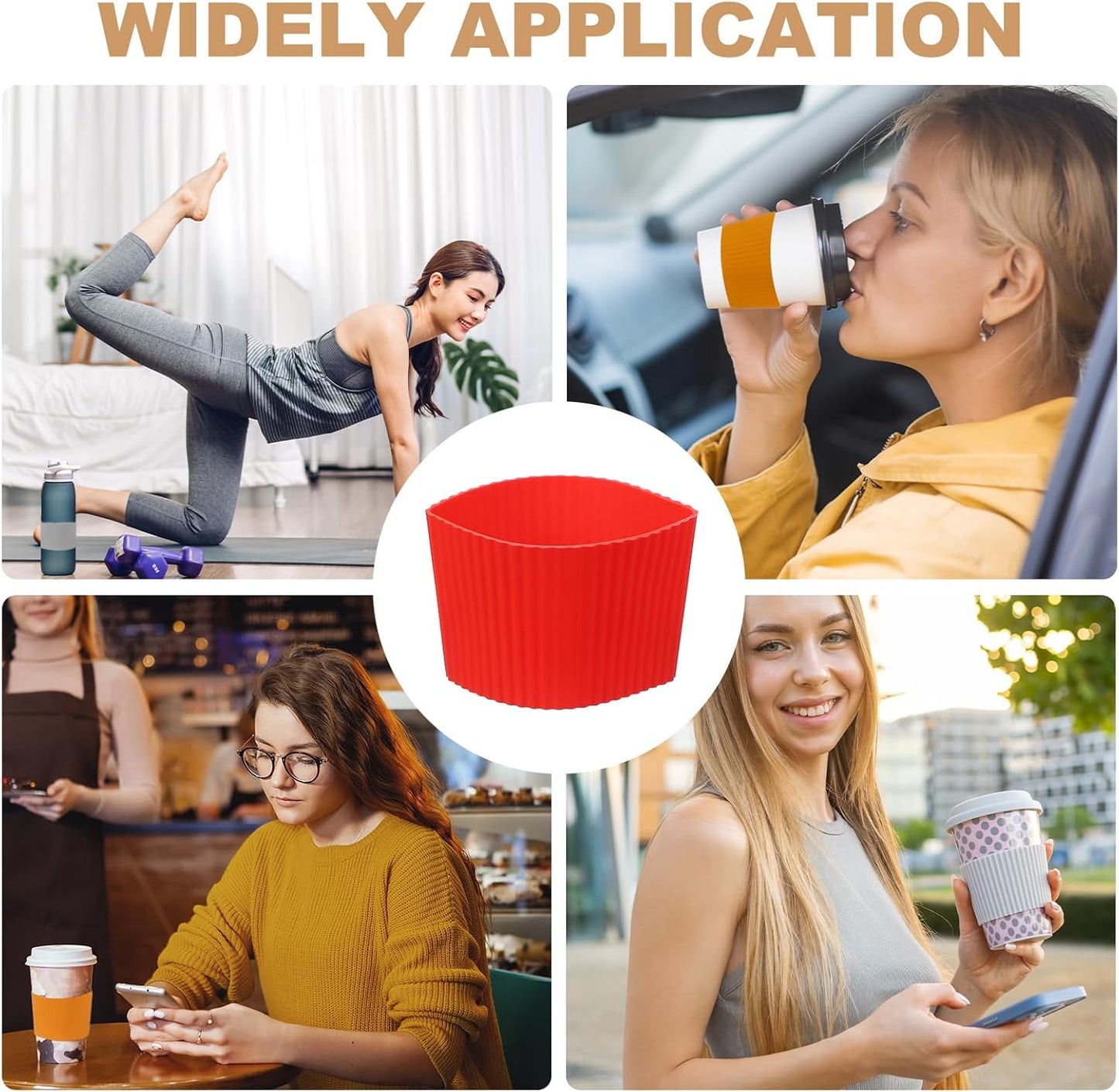 uxcell 6Pack Coffee Cup Sleeves, Reusable Silicone Heat Resistant Cup Protective Sleeve Nonslip Mug Protector Cover for Home Travel Coffee Mug Glasses Water Bottle Boots, Red