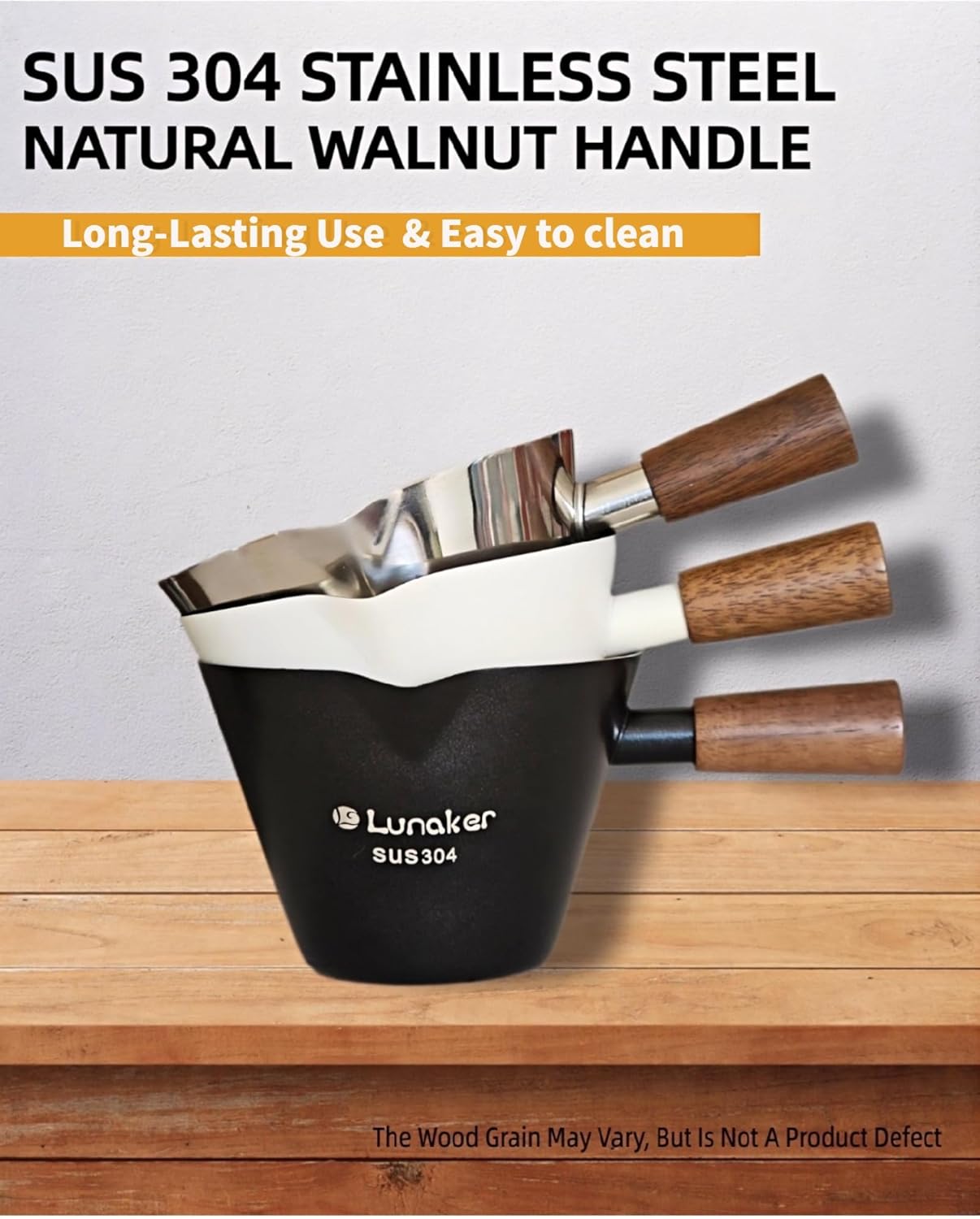 Stainless Steel Espresso Cup - Espresso Shot Cup with Wooden Handle -Measuring Cup with Double Spouts - 4.1OZ/120ML, White