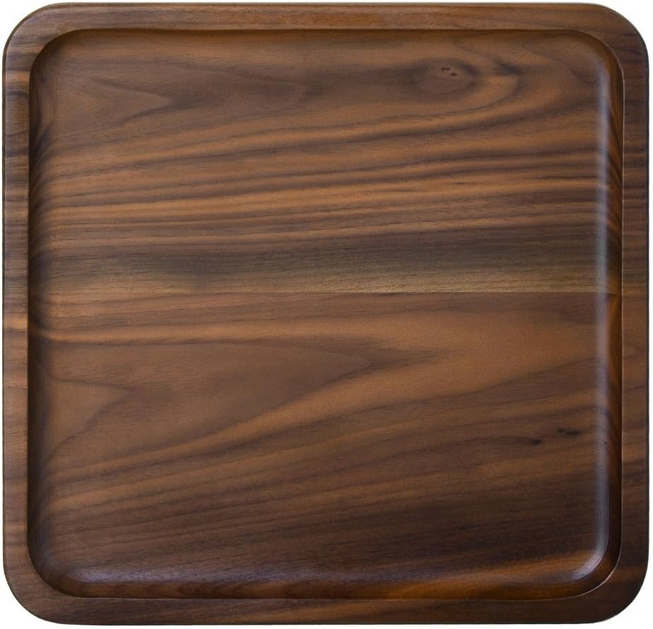 Rustic Walnut Wooden Tray Solid Wood Serving Tray Square Rectangle Platter Tea Tray Coffee Table Tray (Square Large (9 x 9 inch))