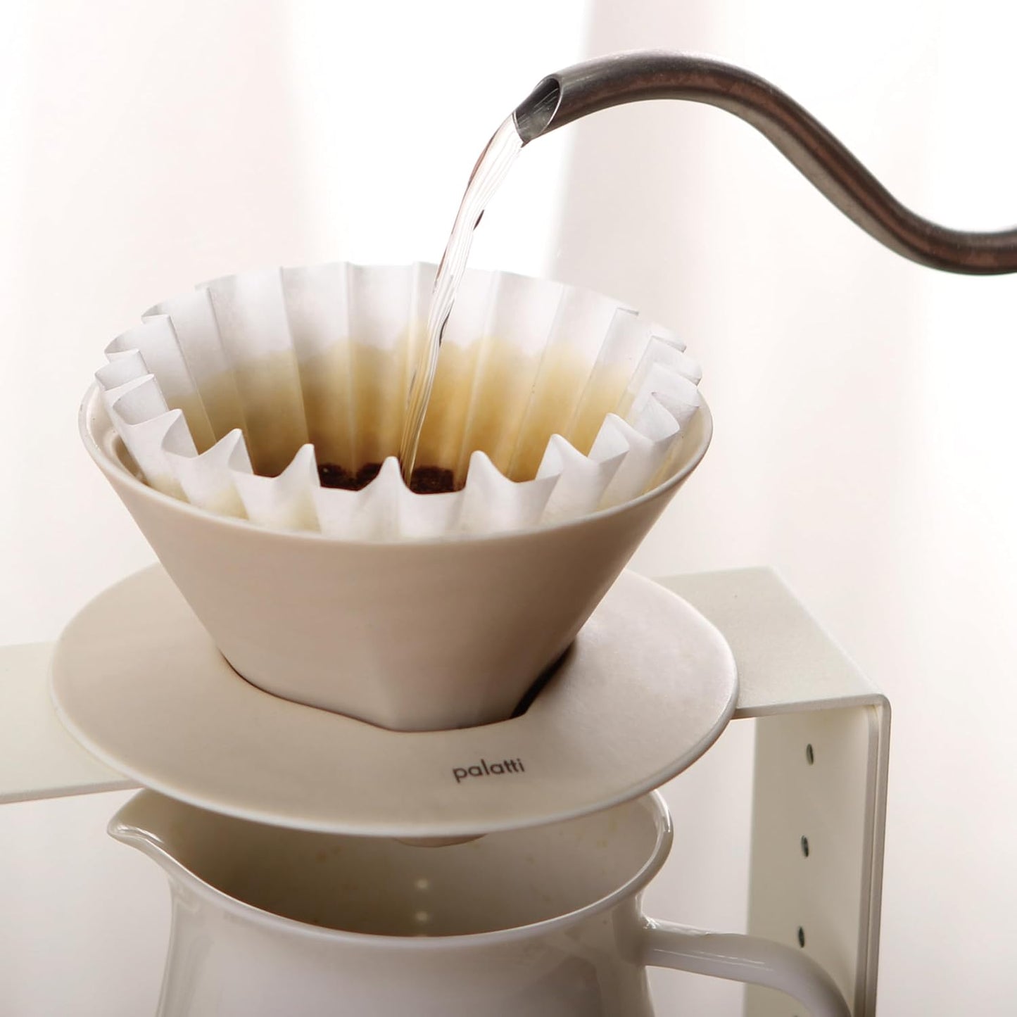 Palatti Dune Porcelain Pour Over Coffee Dripper, Ceramic Pour Over Coffee Maker, Adapt to 185 or 155 Flat Bottom Basket Filters, Medium Flow Rate, Interchangeable Wall and Base, 1-4 cups