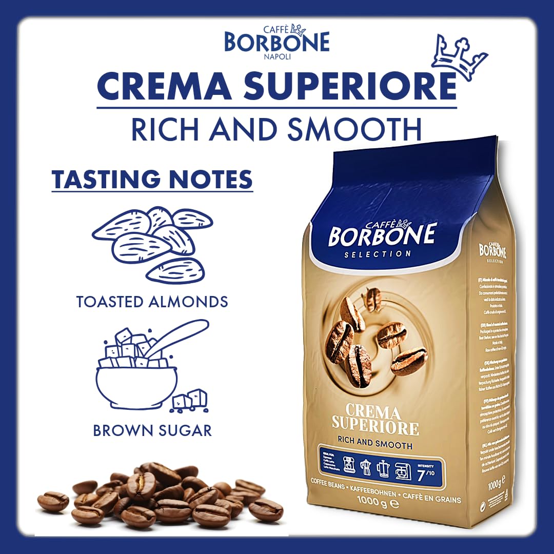 Caffe Borbone Whole Bean Coffee, Medium Roast Arabica and Robusta Blend, Crema Superiore, Rich and Smooth Italian Coffee, 2.2 lb Bag