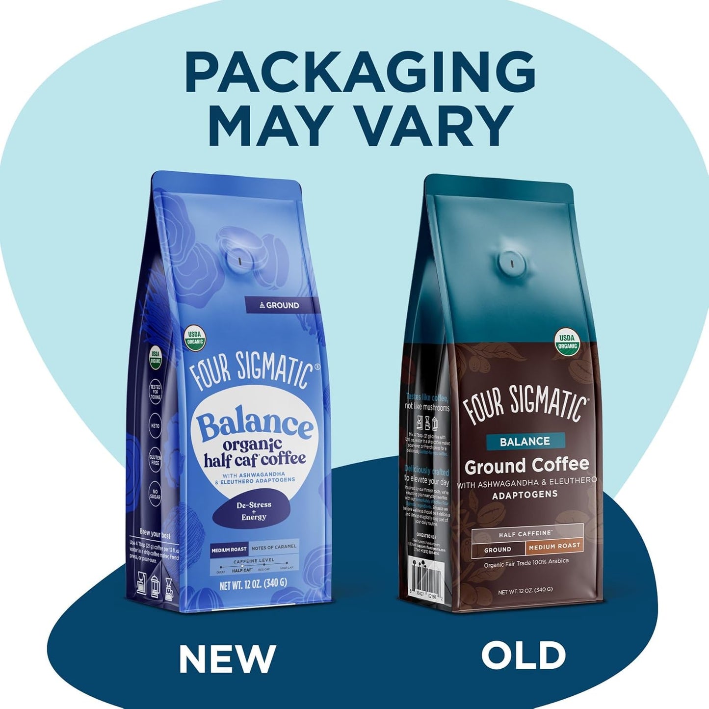 Four Sigmatic Organic Balance Adaptogen Ground Coffee | Medium Roast USDA Organic Coffee with Ashwagandha, Chaga Mushroom, Eleuthero and Tulsi for Focus and Energy Boosting | 12oz Bag
