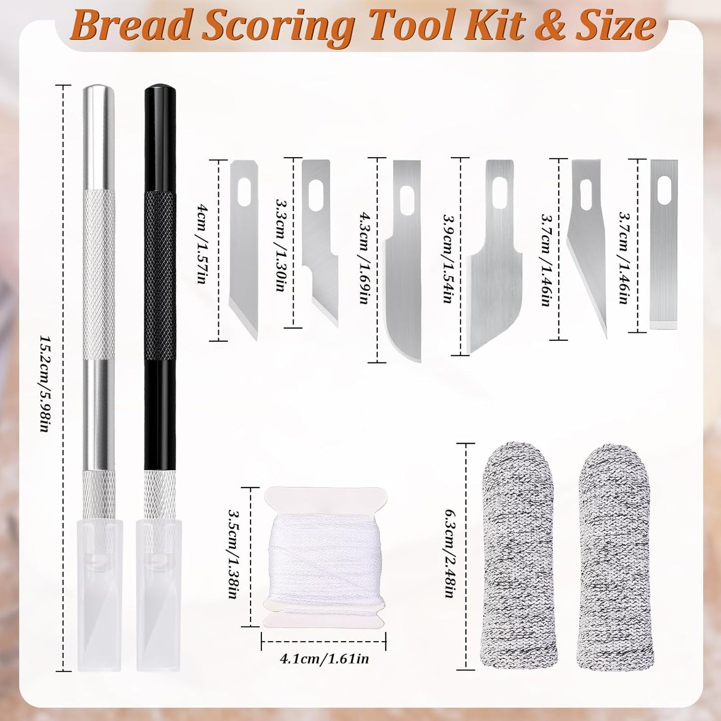 20Pcs Bread Lame Scribing Tool Kit - 2 Precision Scribes with 15 Blades, Finger Guard, Design Cord, Safety Cover and Storage Box - Stainless Steel Scribes for Artisan Bread and Dough Patterns Designs