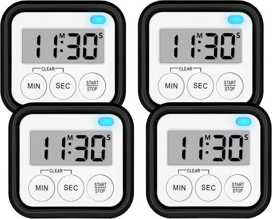 Timer, Kitchen Timers for Cooking Classroom Timer for Kids Teachers Magnetic Digital Timers 4 Pack, Black