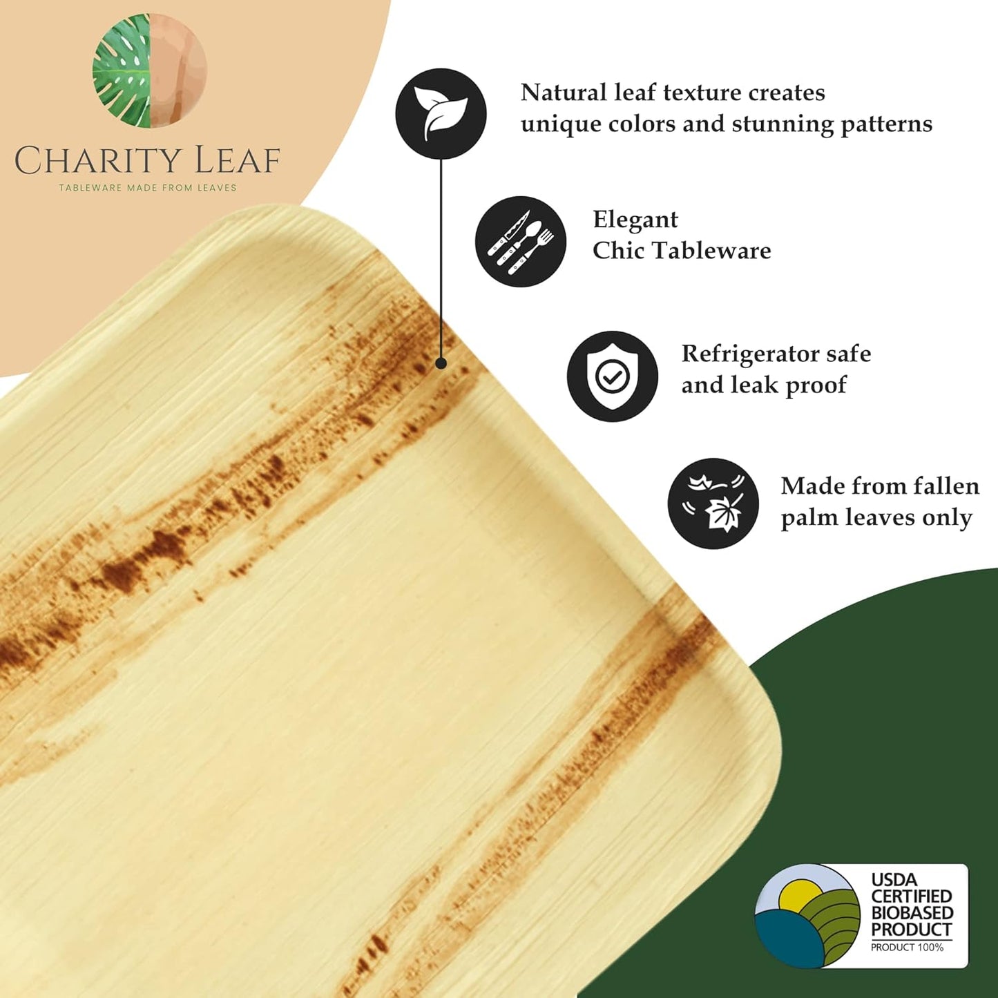 Charity Leaf Disposable Palm Leaf 17"x11" Coffin Trays (25 Pieces) Bamboo Like Serving Platters, Disposable Boards, Eco-Friendly Dinnerware for Christmas, Weddings, Catering, Events