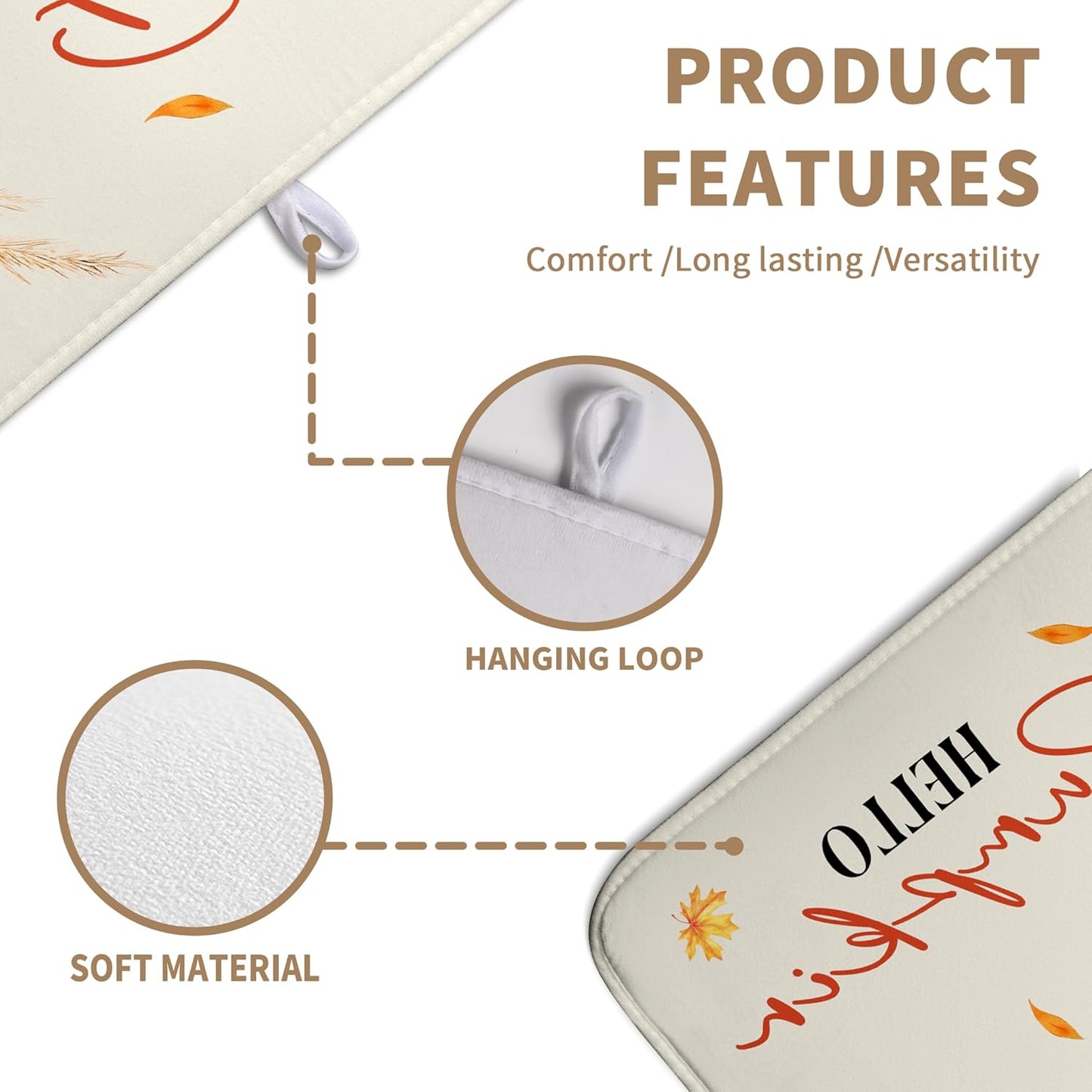 Fall Pumpkin Dish Drying Mat Autumn Maple Leaves Harvest Large Kitchen Mats Dish Drying Pad Absorbent Dish Dryer Mat for Kitchen Countertops Microfiber Drainer Pad Dish Drying Mats (18x24 in)