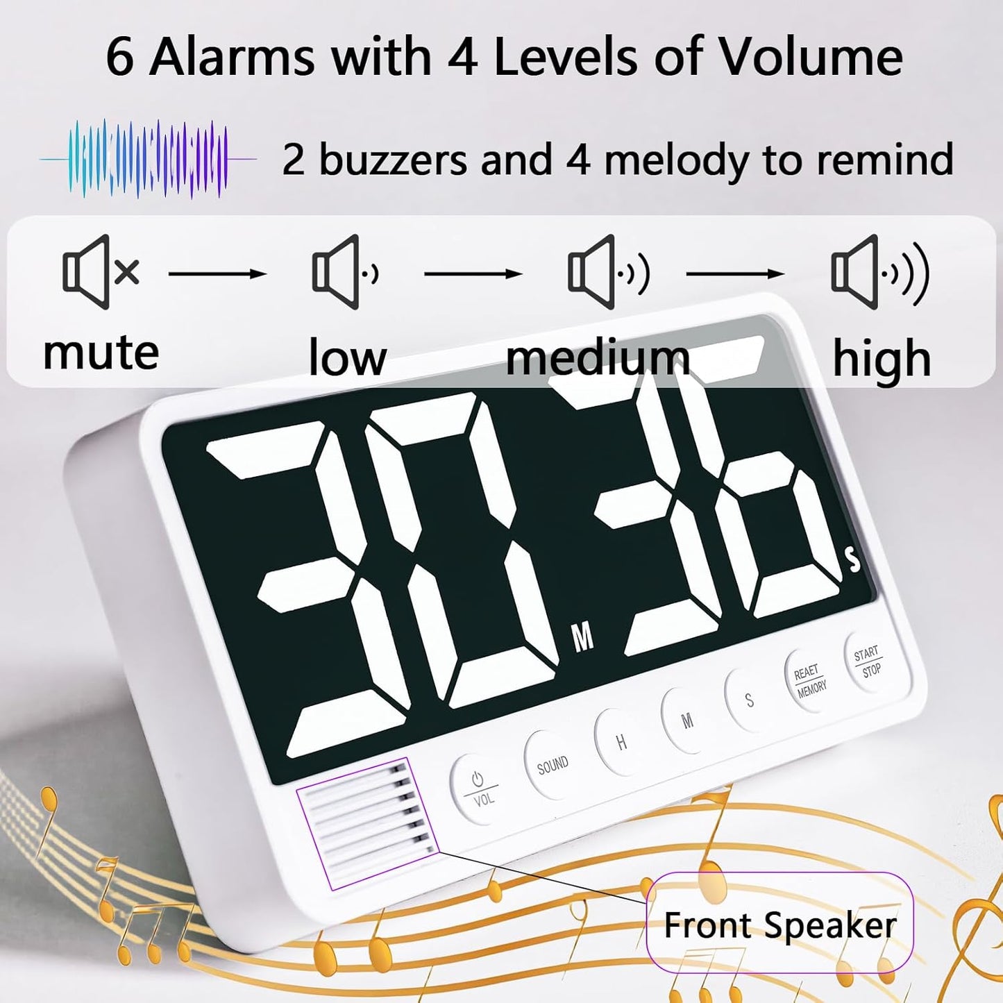 Digital Kitchen Timer with 7.1” Extra Large Display, Rechargeable Magnetic LED Countdown/Up Memory Timer with 6 Alarms & 4 Volume Levels for Cooking, Classroom, Office, Home Gym (White)