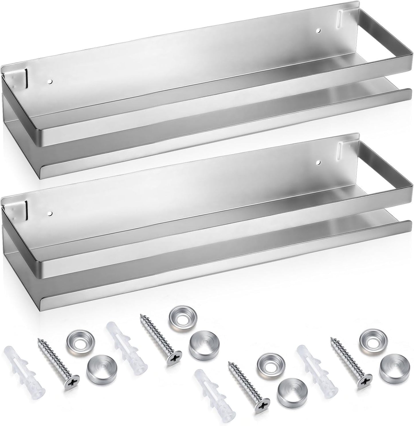 Lallisa 2 Pieces Stainless Steel Shelf Bathroom Shower Floating Shelves Wall Mounted Shower Caddy Basket Shelf Storage Organizer Shelves for Bathroom, Kitchen, Living Room (Silver,11.81 Inch/ 30 cm)