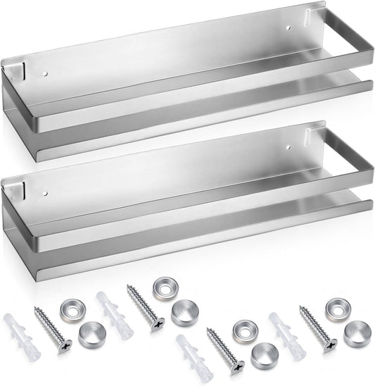 Lallisa 2 Pieces Stainless Steel Shelf Bathroom Shower Floating Shelves Wall Mounted Shower Caddy Basket Shelf Storage Organizer Shelves for Bathroom, Kitchen, Living Room (Silver,11.81 Inch/ 30 cm)