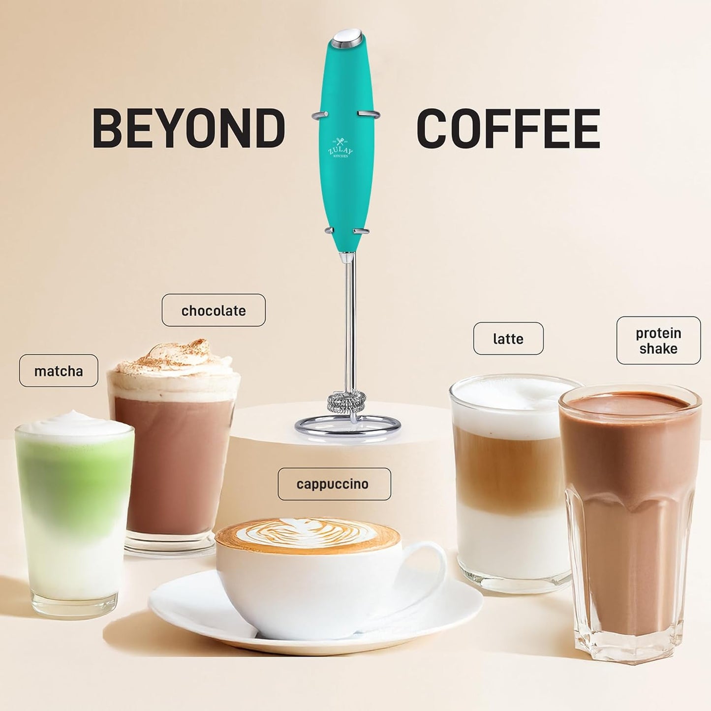 Zulay Kitchen Whisk Milk Frother with 4 Duracell Batteries - Powerful Handheld Foam Maker for Coffee, Lattes, Matcha, Hot Chocolate & Cappuccinos - Whip Creamy Froth in Seconds