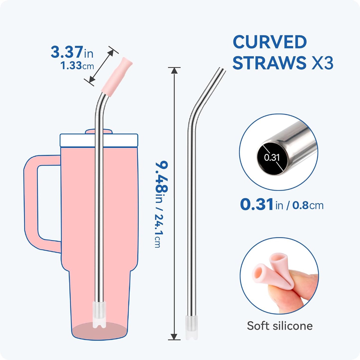 Reusable Stainless Steel Straws with Silicone Tip for Stanley 30oz, Metal Drinking Straws for 30oz Tumbler,3 Bent Tubes & 6 Tips& 1 Cleanr Brush (Vivid Violet)