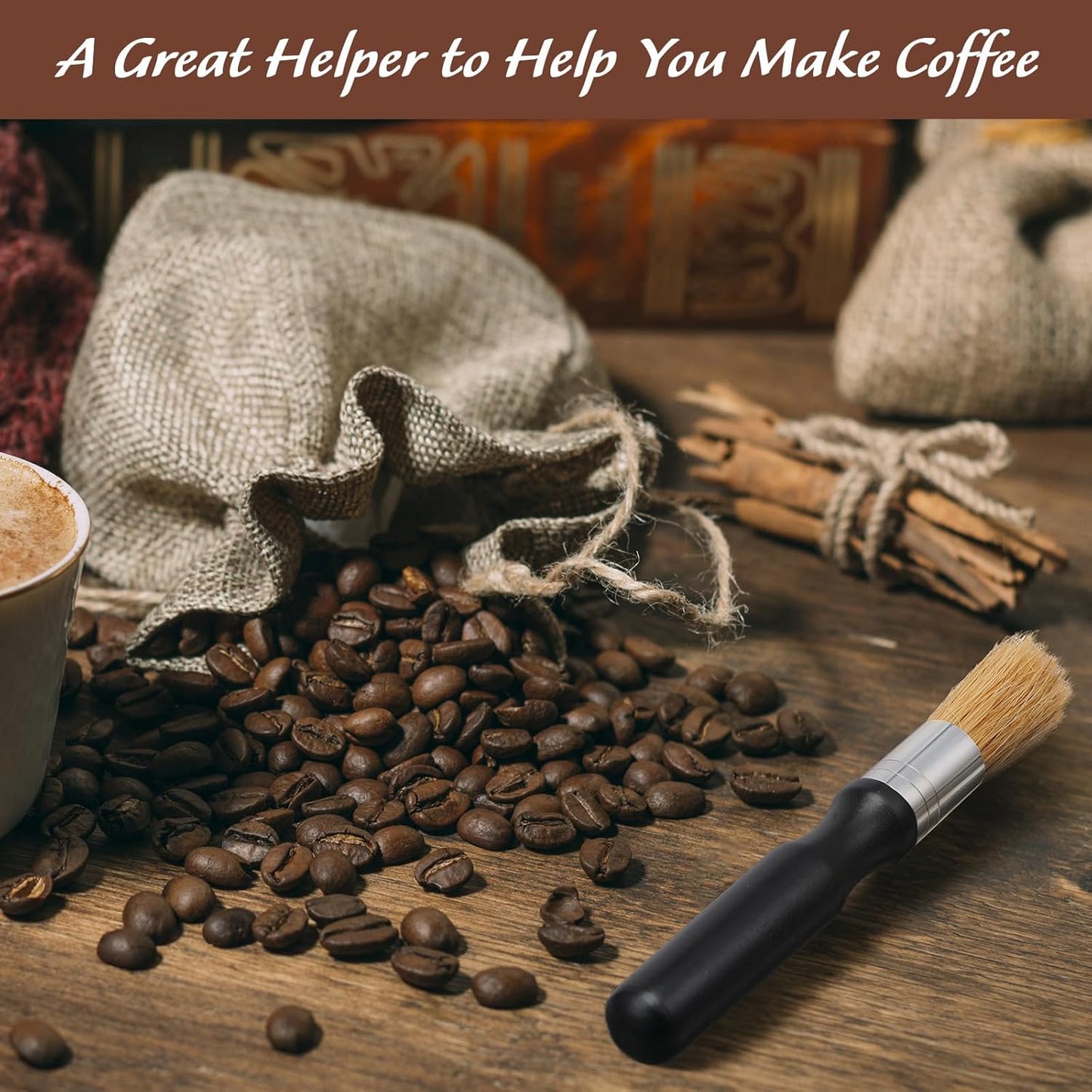 TIESOME 2Pcs Coffee Grinder Cleaning Brush with Wood Handle, Boar Bristles Espresso Machine Brush Cleaner Tool for Barista Home Kitchen Accessories