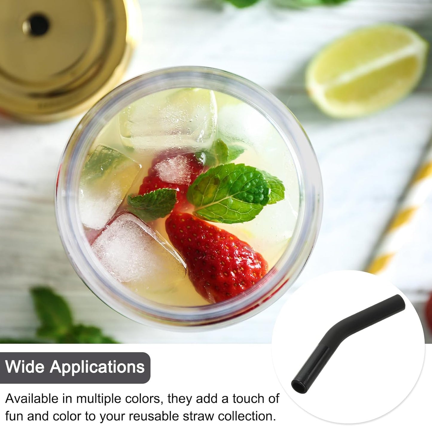 uxcell 6Pcs Silicone Straw Tips, Silicone Straw Elbows Tip, Soft Reusable Metal Straw Covers Fit for 8mm/0.31" OD Stainless Steel Straws, Black