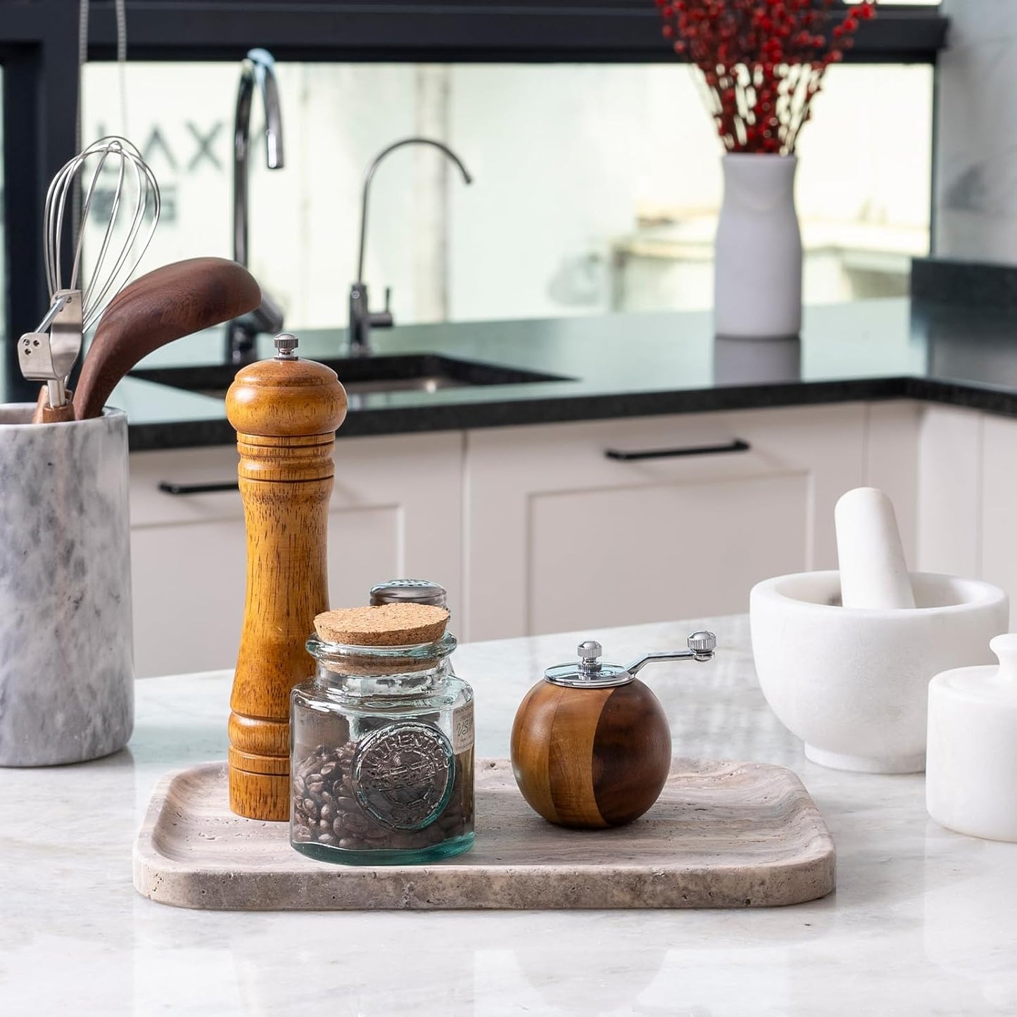 Marble Vanity Trays, Travertine Bathroom Tray, Decorative Tray for Dresser Countertop, Grey Stone Serving Holder for Kitchen, Storage Trays for Perfume, Jewelry Candle Organizer