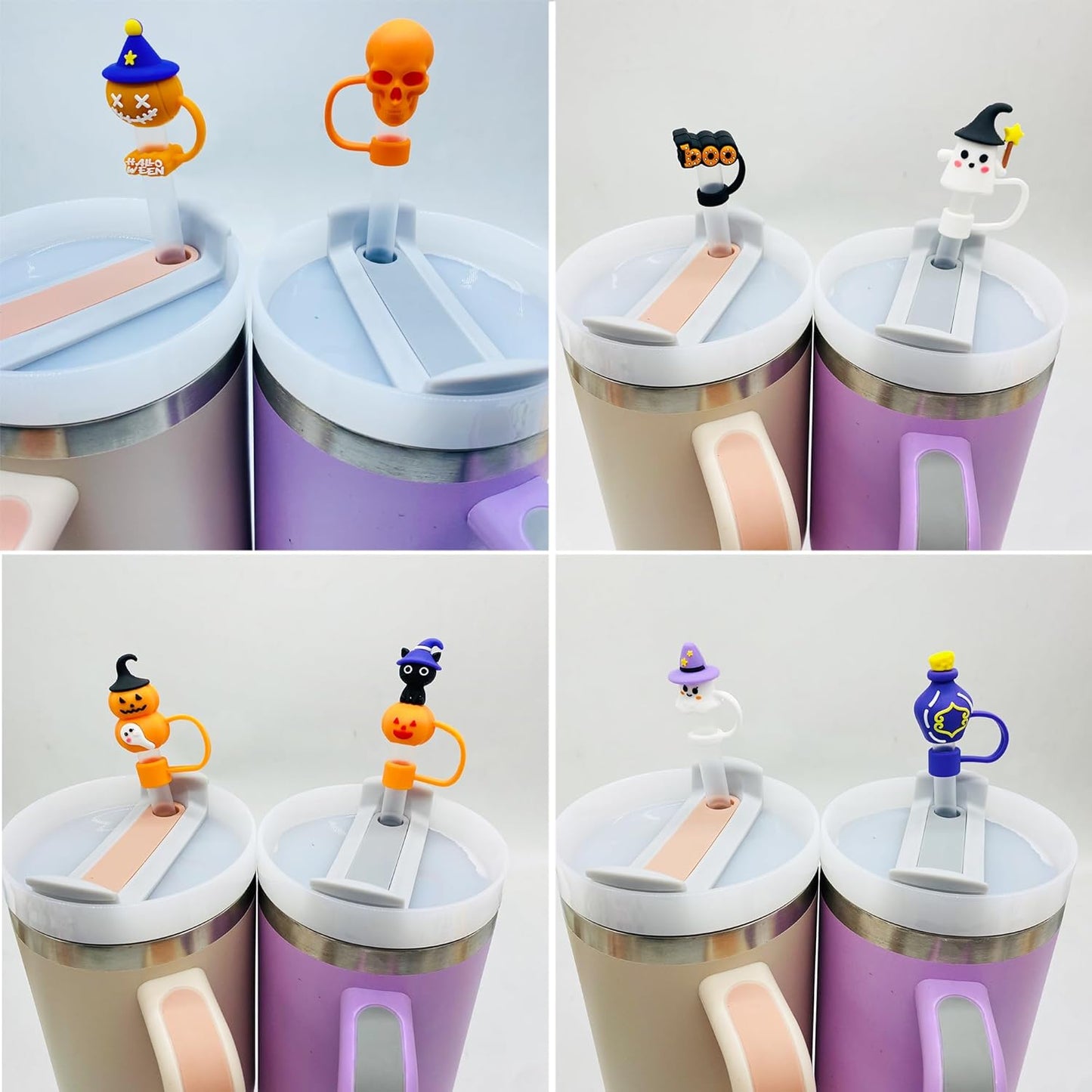 9PCS 3D Halloween Straw Toppers for Stanley Cup, Cute Silicone Skull Ghost Straw Covers Cap Compatible with 30&40oz Tumbler with Handle,10mm 0.4in Dust-Proof Reusable Tips Lids for Halloween Gifts