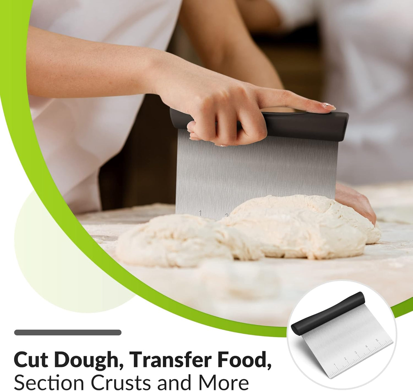 Rainspire Bench Scraper, Stainless Steel Dough Scraper, Pastry Scraper, Pizza and Dough Cutter Multi-Purpose Scraper/Chopper, Pizza Cutter Food Chopper Baking Supplies Kitchen Gadgets, Black