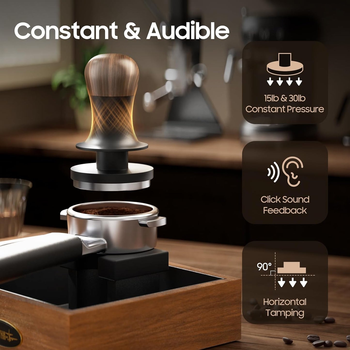 MHW-3BOMBER 51mm Tamper with Sound Feedback Espresso Tamper with 3-Spring Loaded Calibrated Coffee Tamper 30lbs, Flat Base T6182T-OS