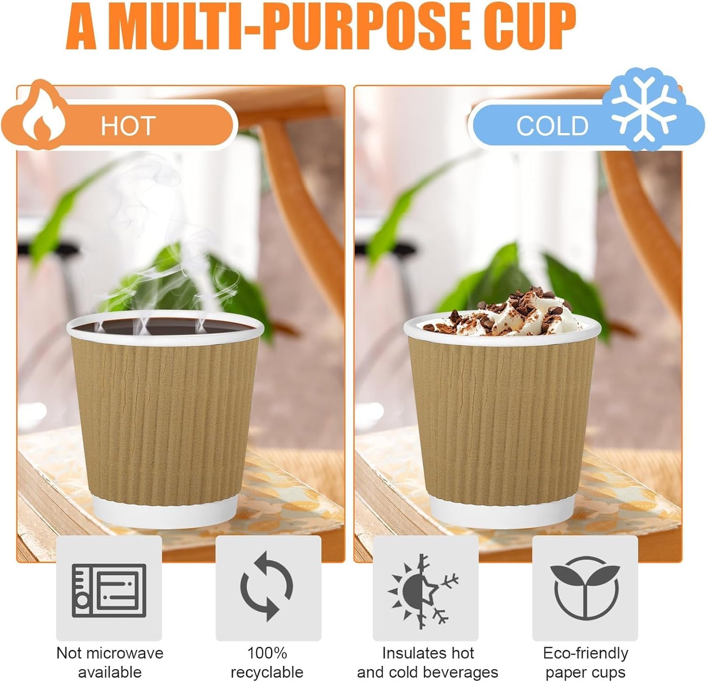 240Pack Paper Espresso Coffee Cups, 4 oz Disposable Coffee Cups,Corrugated Insulated Ripple Wall, Paper Ripple Cups for Coffee, Hot Chocolate and Hot Tea Drinks -Champagne