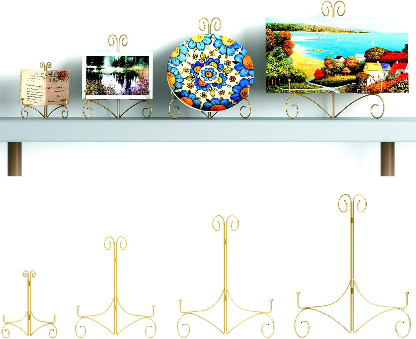 10 Inch Display Plate Stand with Folding Design, Metal Plate Holder for Tables, Picture Easel for Home Decoration, Photo Frame Stand, 10'' Gold