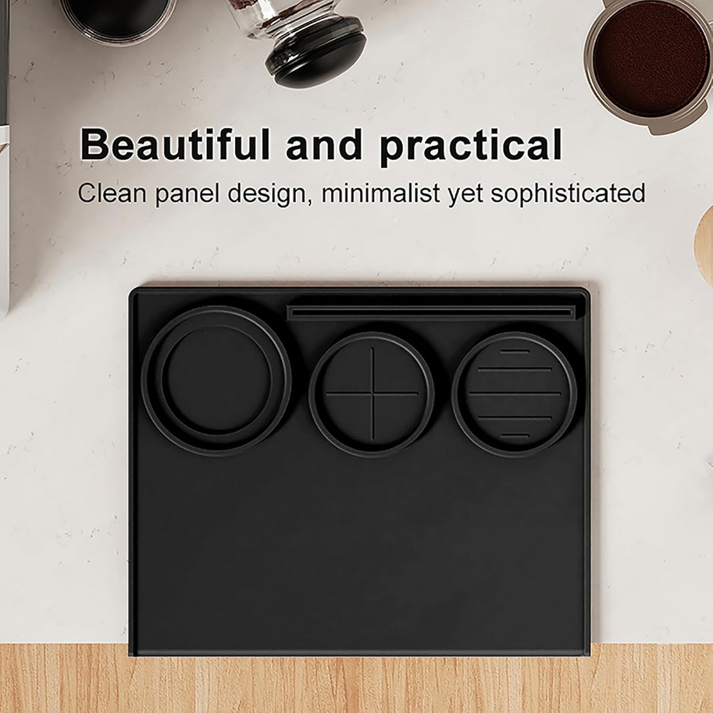 Espresso Tamping Mat 9.8x7.8 Inch, Food Grade Silicone Barista Station for 51/54/58mm Tamper, Anti-Slip Heat Resistant Waterproof, Home and Café Use, Black