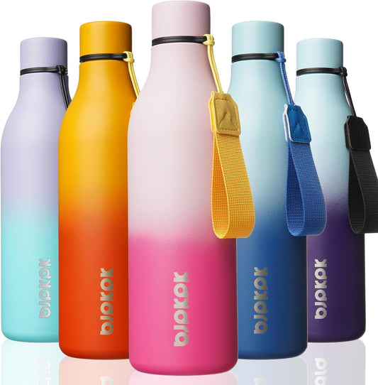 BJPKPK Insulated Water Bottles, 25 oz Stainless Steel Metal Water Bottle with Strap, BPA Free Leak Proof Thermos, Mugs, Flasks, Reusable Water Bottle for Sports & Travel, Cherry