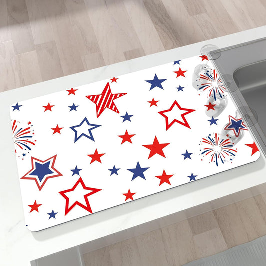 Coffee Bar Mat for Countertop, 17" X 28” Super Absorbent Dish Drying Mat, Large Kitchen Counter Mats Fits Under Coffee Maker, Non-slip Espresso Machine Pad, W Stars Freworks