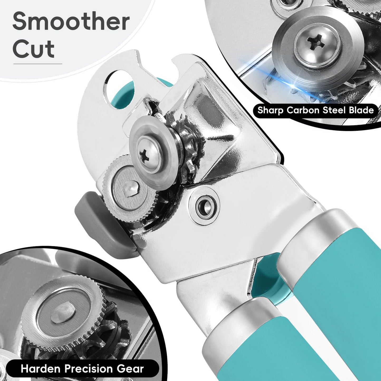 Can Opener Manual, UHIYEE Hand Held Manual Can Openers Heavy Duty with Smoother Cut Sharp Blade, Manual Hand Can Open with Soft Handle, Easy to Turn Knob, Magnetic Lid Lifter, Turquoise