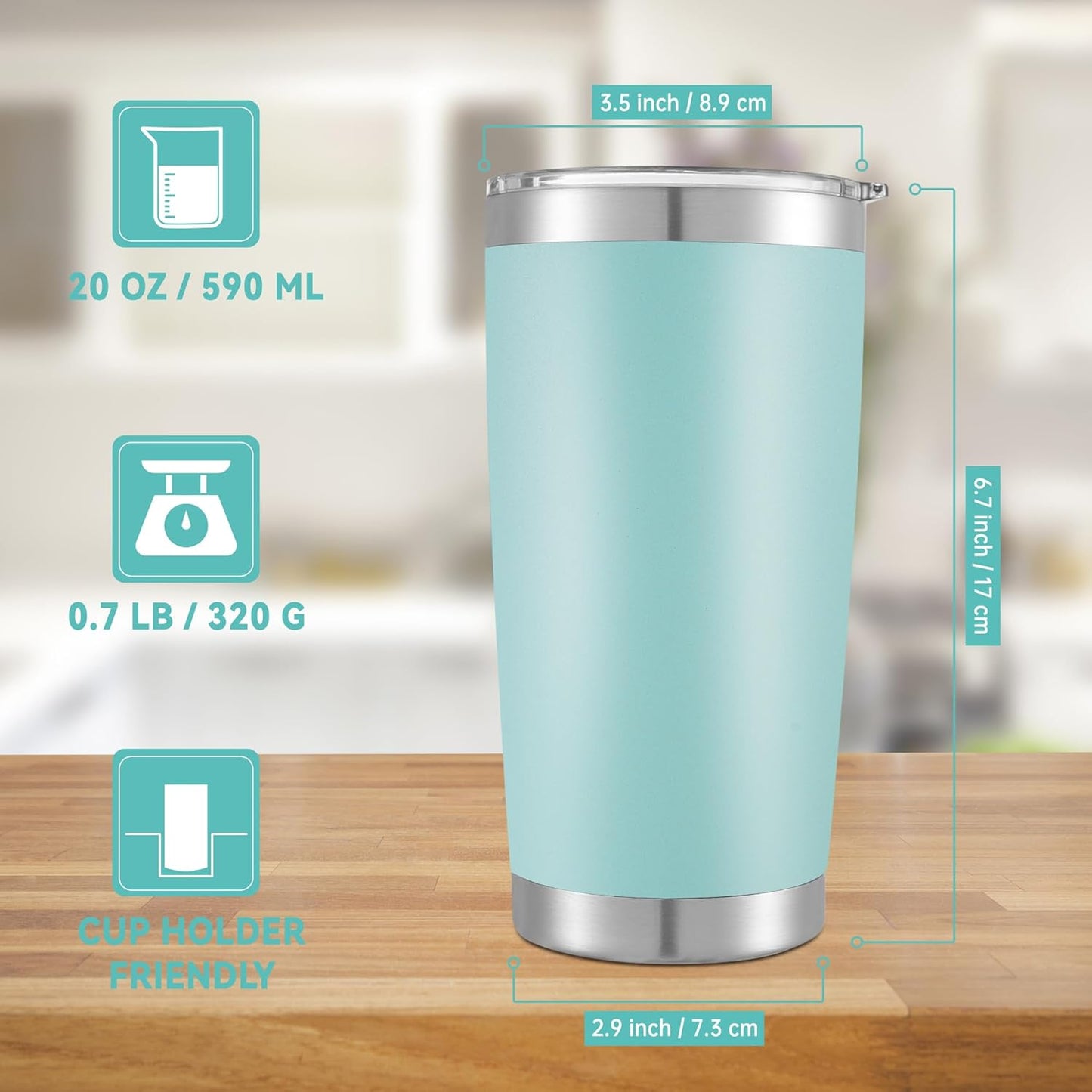 20 oz Tumblers Bulk Stainless Steel Tumbler with Lid Double Wall Vacuum Insulated Coffee Mug 20oz Powder Coated Cup for Hot and Cold Drinks, Turquoise, 6 pack