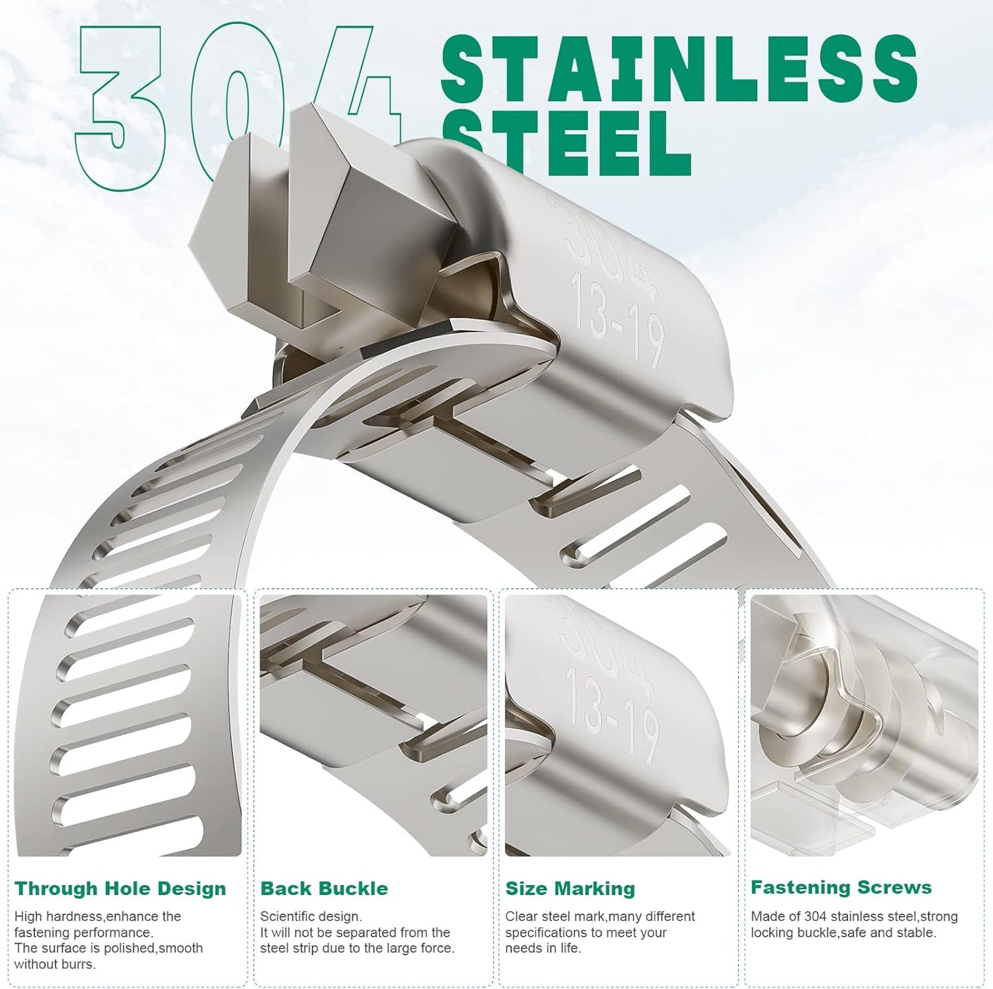 16PCS Hose Clamps Stainless Steel Adjustable 1/4"– 2-3/4"(6-70mm) Worm Gear Hose Clamp, Heavy Duty Metal Small Hose Clamps for Automotive, Pipe, Radiator Plumbing, Fuel Line