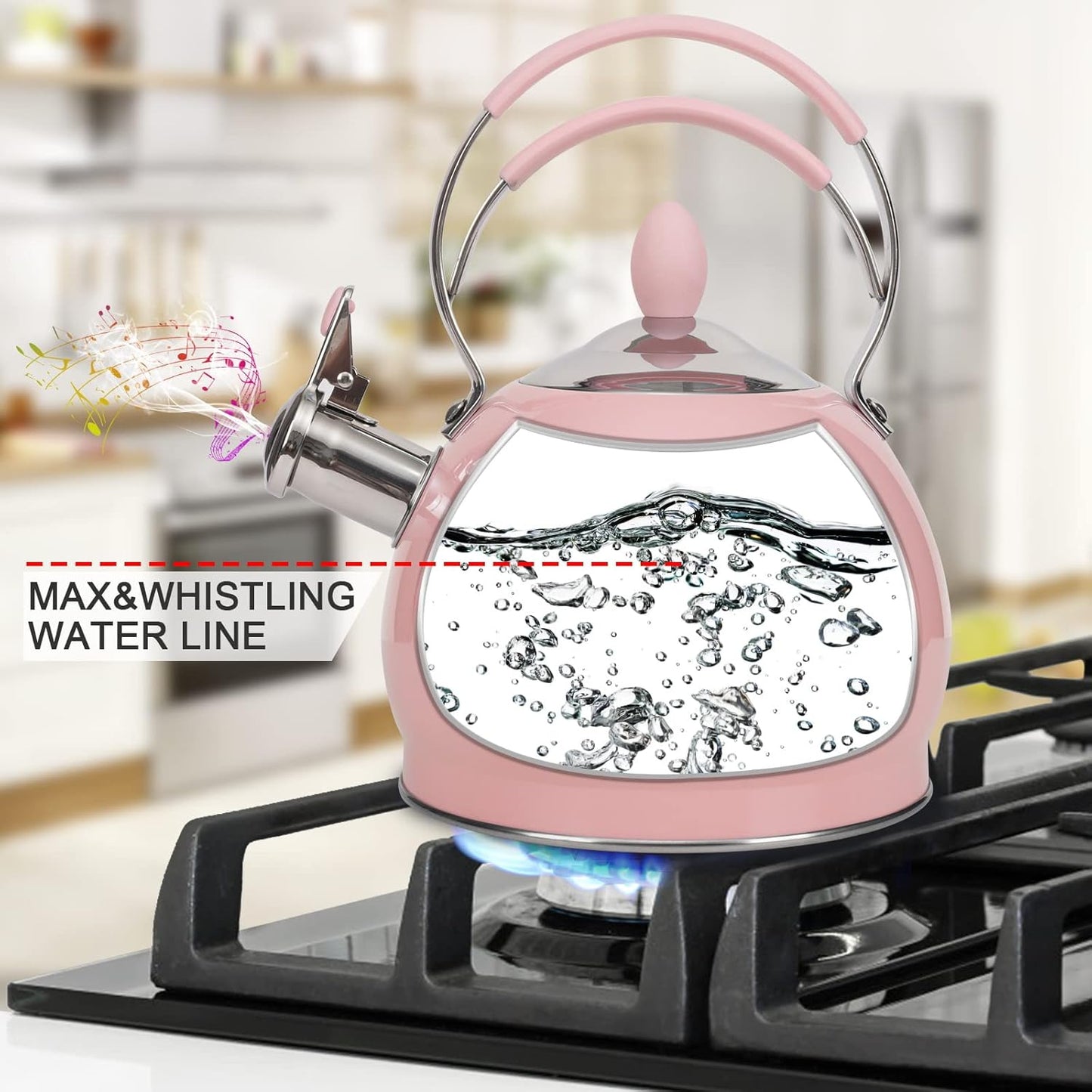 Whistling Tea Kettle Stainless Steel Teapot, Teakettle for Stovetop Induction Stove Top, Fast Boiling Heat Water Tea Pot 2.6 Quart