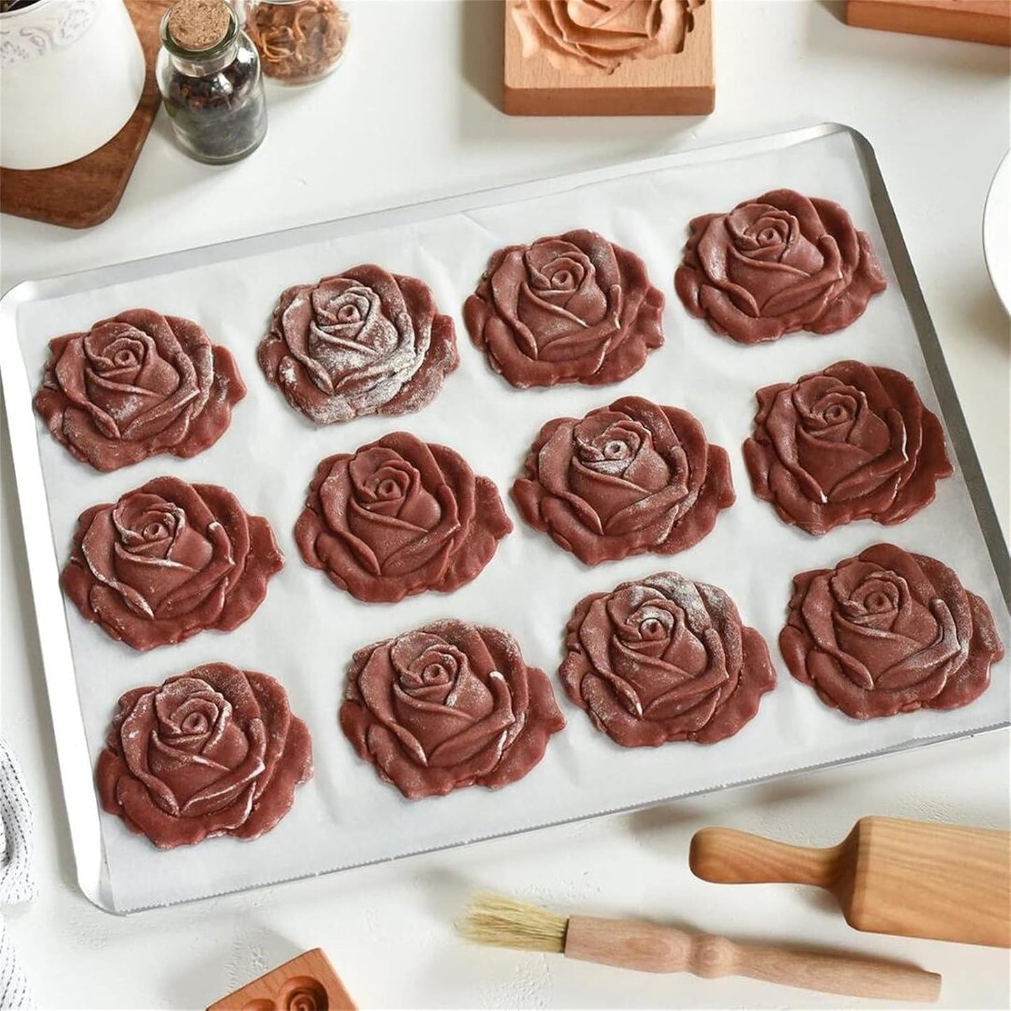 Wooden Cookie Biscuit Mold, 3D Baking Mold, Embossing Craft Decorating Baking Tool, Suitable for Halloween Thanksgiving Christmas Kitchen DIY (Large Flower 10 * 10 * 2)