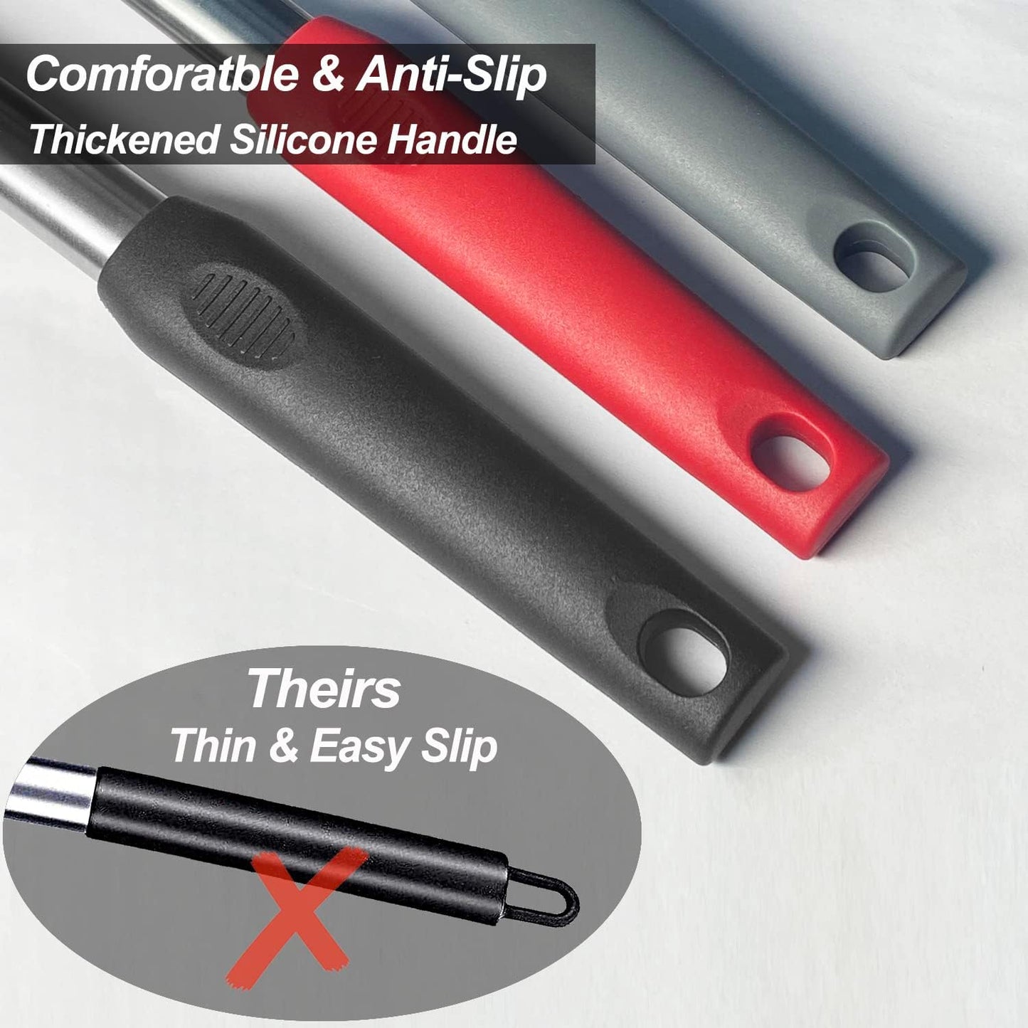 Silicone Spatula and Cooking Spoon,5 Pack Non-Stick Cooking Utensils for Kitchen，Heat Resistant Solid & Slotted Spoons and Spatulas, Stainless Steel Handle Coated with Silicone,Red