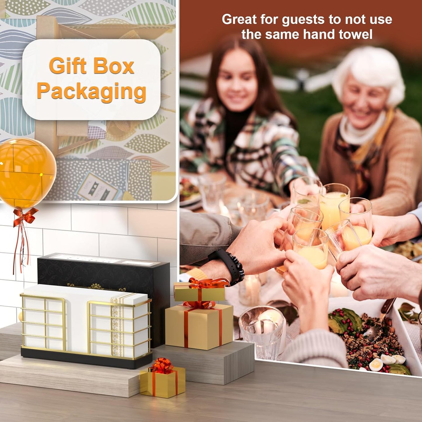 Wican Vertical Stance Bathroom Napkin Holder Takes Up Less Space for Small Guest Bathroom Oak and Iron Towel Tray for Powder Room Wooden Basket for Disposable Paper Hand Towels Golden and Black