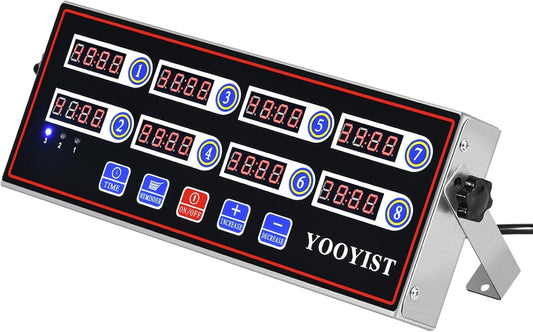 Kitchen Timers for Cooking – 8 Channel Commercial Kitchen Timer Restaurant Kitchen Supplies – Stainless Steel LED Technology Kitchen Timer Digital – Reminder Function, Loud Alarm, Black