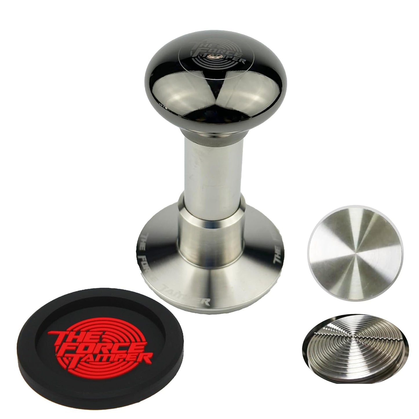 The Force Tamper Automatic Impact Adjustable Constant Pressure and Autoleveling Coffee Tamper Black Mirror Jellyfish AL Handle Set Pro (Ripple-Distribute, 54.00mm)