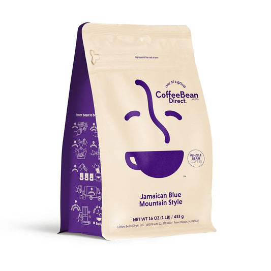 Coffee Bean Direct Jamaican Blue Mountain Style, Whole Bean Coffee, Light Roast, 1 Pound Bag (Pack of 1)
