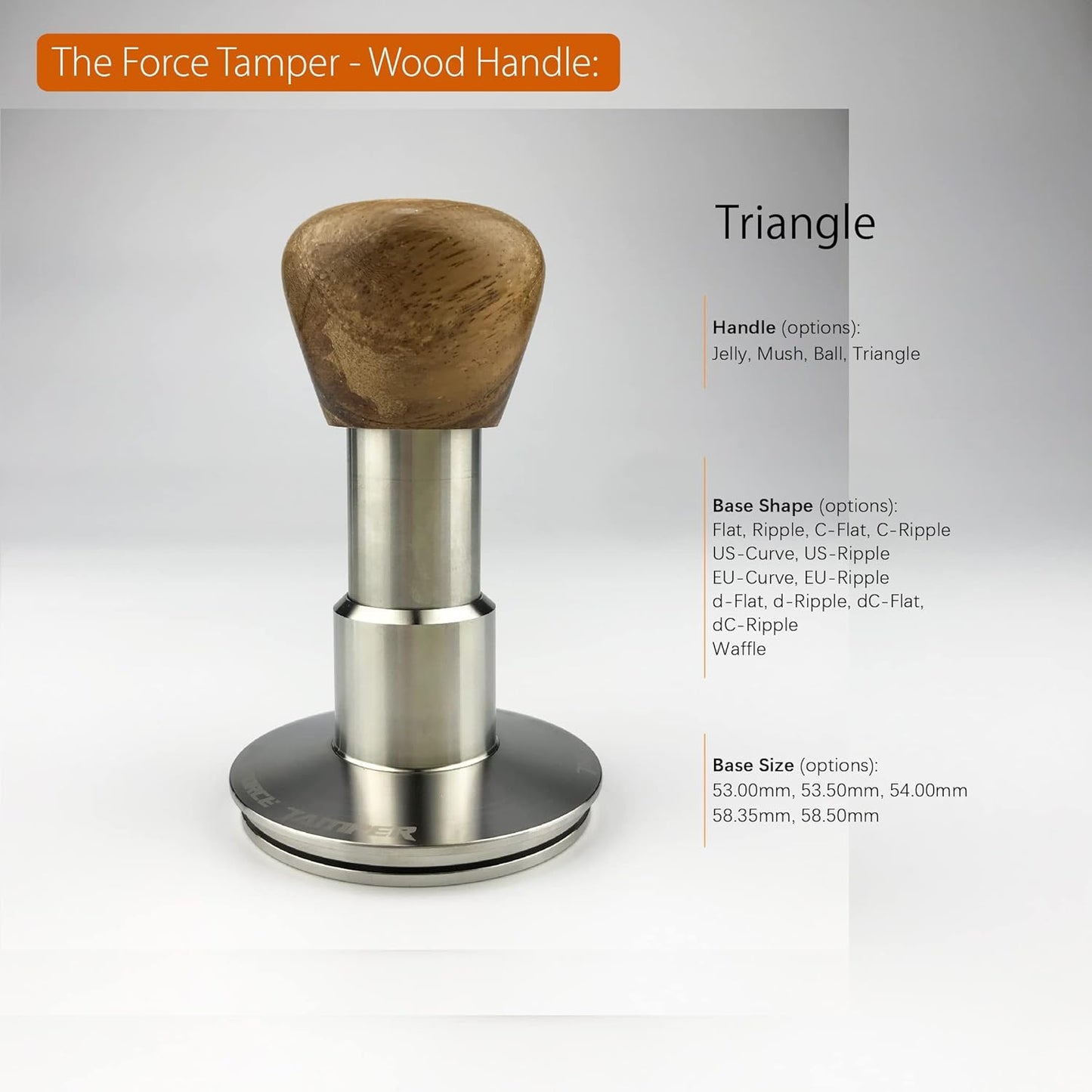 The Force Tamper Automatic Impact Coffee Tamper Standard Set Wood Handle (Triangle, 58.50mm)