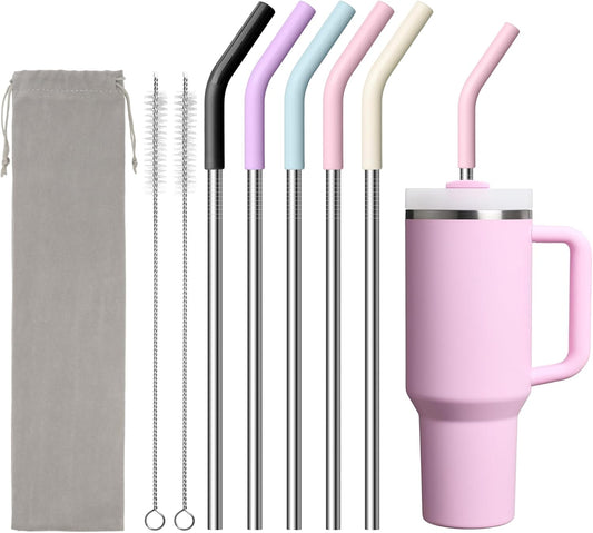 Metal Straw Reusable for Stanley Cup 40 oz Tumbler, Stainless Steel Replacement Straight Straw for Simple Modern, Meoky, Owala Tumbler for 40 oz Tumblers, Cleaning Brush, 1 Portable Bag