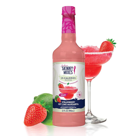 Jordan's Skinny Syrups Sugar Free Syrup, Naturally Sweetened Strawberry Key Lime Margarita Mix, 32 oz, Low Calorie Flavoring, Protein Shake, Cocktail & More, Gluten Free, Keto Friendly
