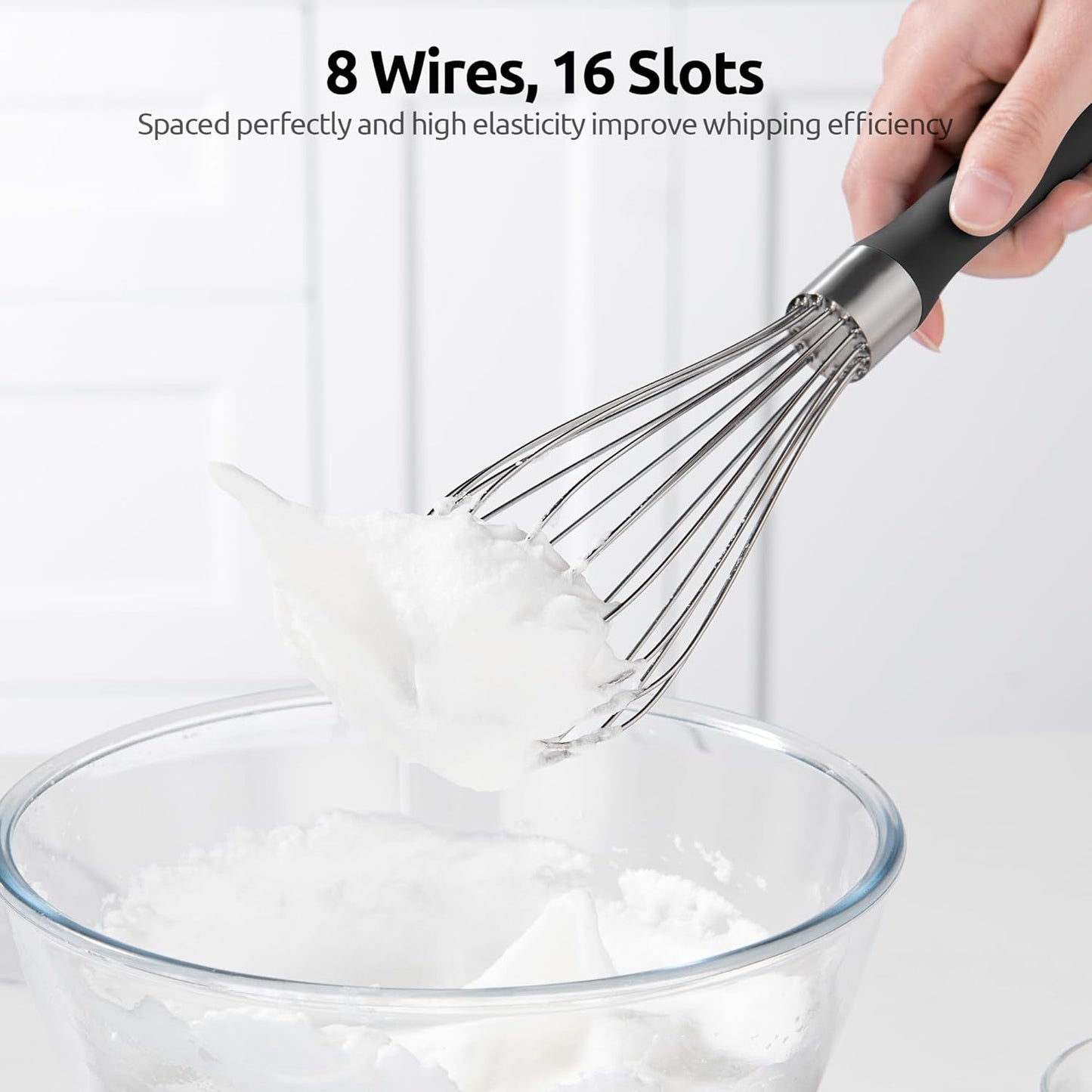 U-Taste Balloon Whisk for Cooking: 18/10 Stainless Steel Kitchen Wire Whisk, Medium Heavy Duty Egg Beater, Manual Baking Mixing Tool with 8 High Flex Wires for Stirring, Blending Sauce (Black)